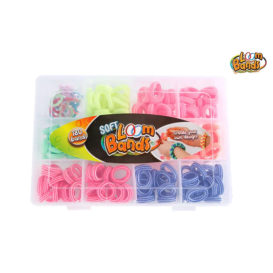 SOFT LOOM BANDS W/180 FABRIC LOOMS & 15 CLIPS