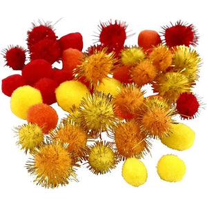 Pompoms - Orange, Red and Yellow (48 Pack)