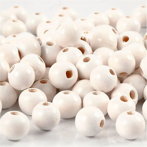 Wooden Beads, white, D: 8 mm, hole size 2 mm, 15 g