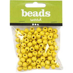 Wooden Beads, dia. 8 mm, hole size 2 mm, yellow, 15g/ 1 pack