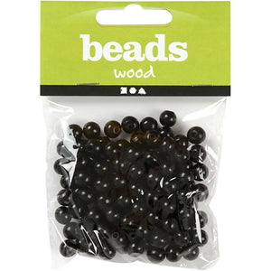 Wooden Beads Hole Size 2mm, 15g - Black