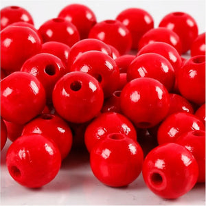 Wooden Beads, red, diameter 10 mm, hole size 3 mm, 20g