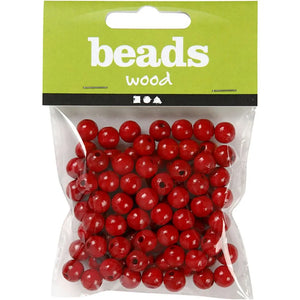 Wooden Beads, red, diameter 10 mm, hole size 3 mm, 20g