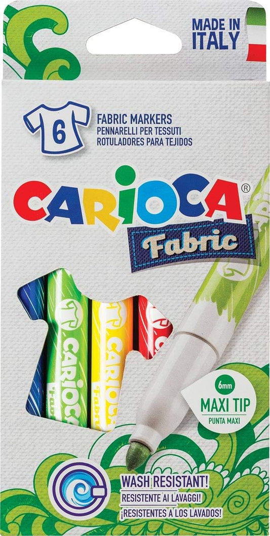 Carioca Pack of 6 - 6mm Water Resistant Fabric Markers