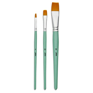 Set of 3 Short Handle Brushes Flat Golden Taklon