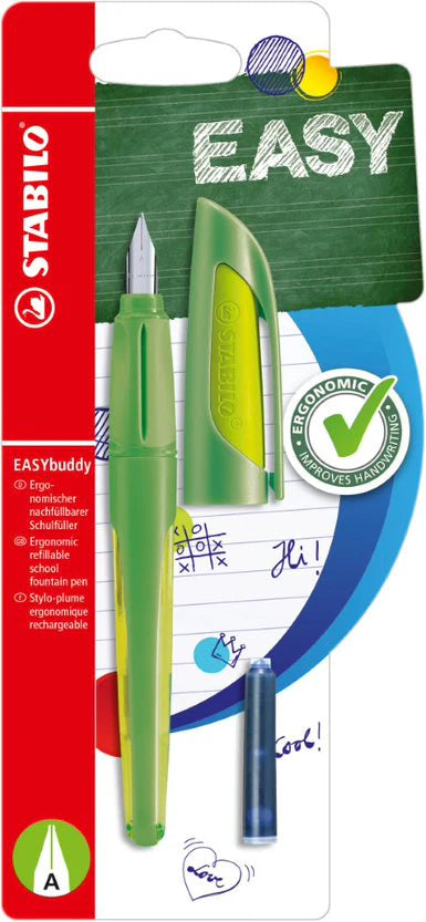 Stabilo Ergonomic EASYbuddy A Nib Fountain Pen - Lime/Green (Blue Ink Cartridge)