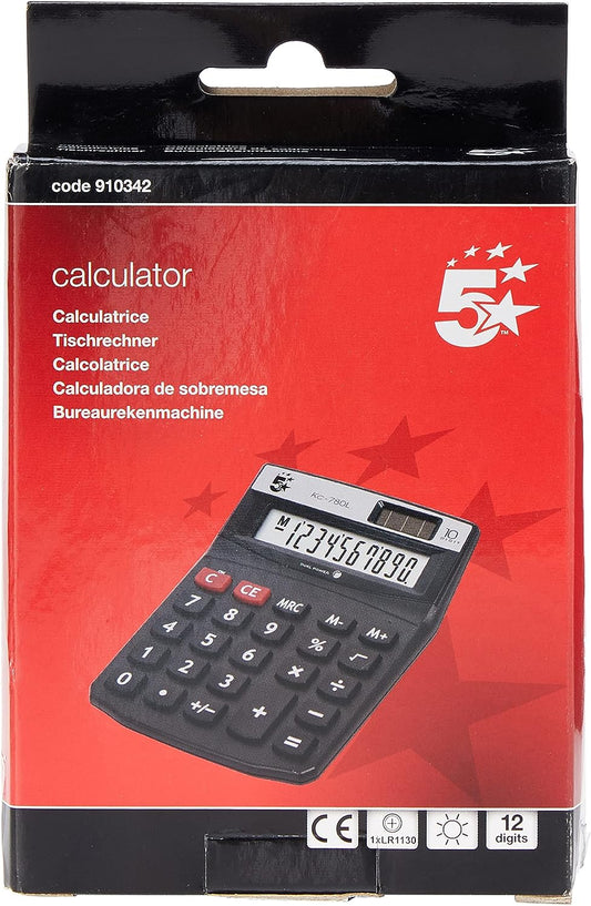 5 Star Calculator Desktop Battery/Solar-power 12 Digit