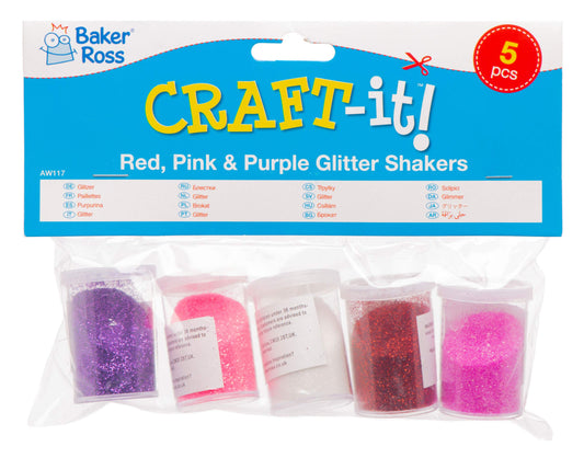 Red, Pinks & Purple Glitter Shakers (Pack of 5)