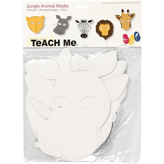 Jungle Animal Masks H: 22.5-25cm W: 20.5-22.5cm 230g - White (16 Pieces)
