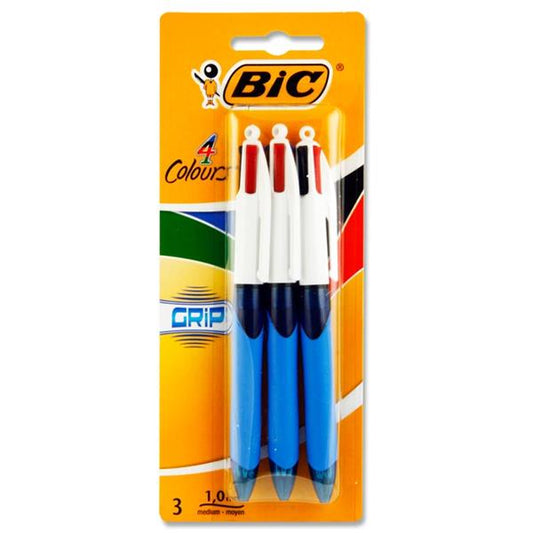 Bic 4 Colour Ballpoint Pens Grip x 3