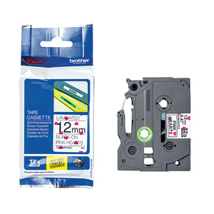 Brother TZe Labelling Tape 12mm x 4m Black on Pink Hearts TZEMPPH31