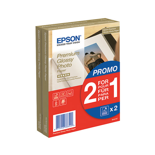 Epson Premium Glossy Photo Paper 100x150mm 2-for-1 (Pack of 40 + 40 Free) C13S042167