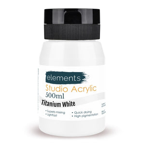 500ml bottle of Studio Acrylic Titanium White paint by elements on a white background