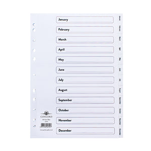 Concord Index January-December A4 Polypropylene White 64701