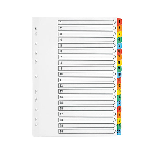 Q-Connect 1-20 Index Multi-punched Reinforced Board Multi-Colour Numbered Tabs A4 White KF01521