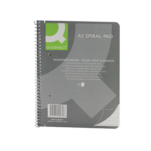 Q-Connect Ruled Margin Spiral Soft Cover Notebook 160 Pages A5 (Pack of 5) KF10039