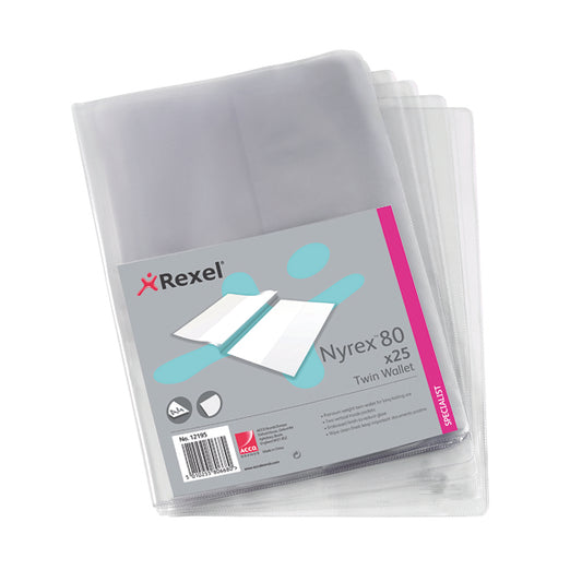 Rexel Nyrex Twin Wallet A4 Clear (Pack of 25) 12195