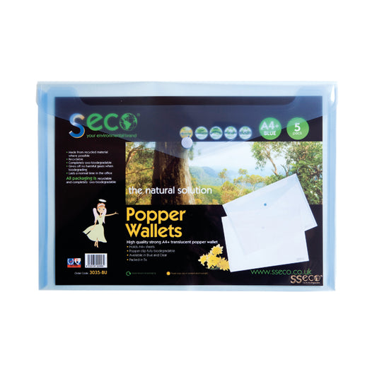 Stewart Superior Eco Biodegradable Wallet A4 Blue (Pack of 5) 30085-BU
