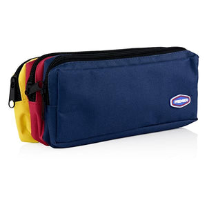 3 Pocket Zip Pencil Case - Blue & Red