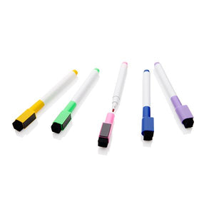 5 Drywipe Markers With Eraser Lid - Coloured