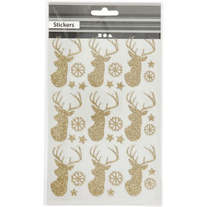 Glitter Stickers, sheet 12x18.5 cm, 1 sheet, gold
