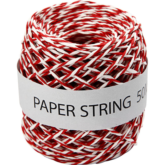 Paper String, red/white, thickness 1 mm, 50 m/ 1 r