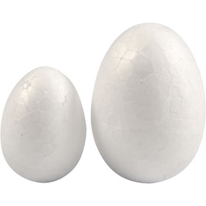 Polystyrene Eggs, white, H: 35+48 mm,10pc