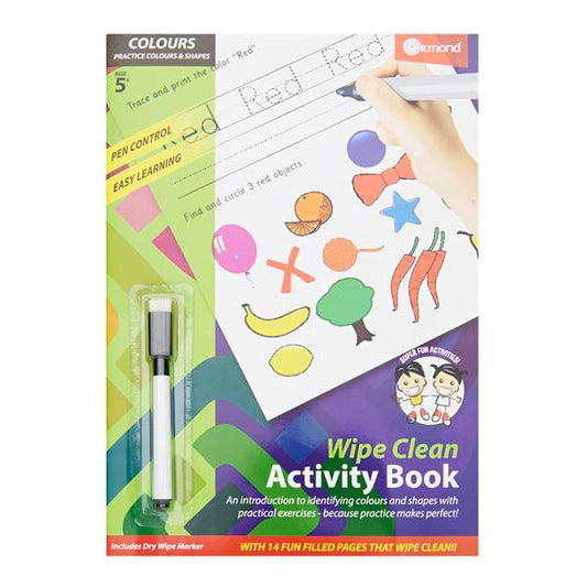 Ormond A4 Wipe Clean Activity Book W/pen - Colours