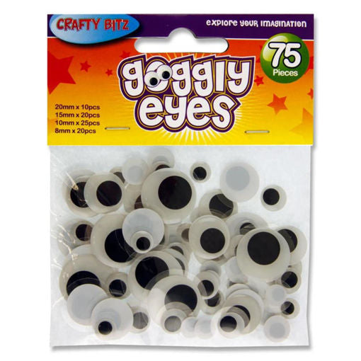 Pkt.75 S/A Goggly Eyes Asst Sizes