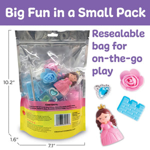 Packaged sensory toy set with princess theme and resealable bag feature