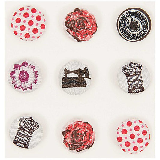 VINTAGE FABRIC BUTTONS, RED