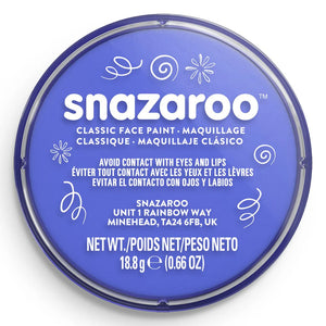 Snazaroo face paint container with blue lid and white text on a white background