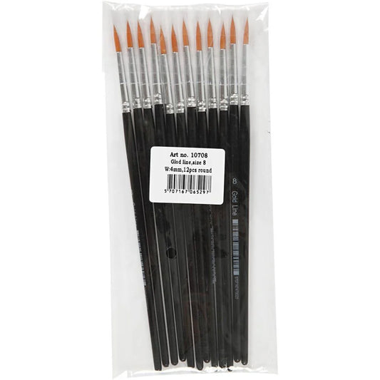 Nylon Gold Line Round Brushes - No.8 (Pack of 12)
