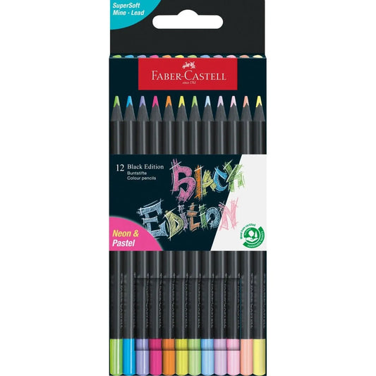 Faber Castell Black Edition Colour Pencils  - Neon & Pastel (12 Pack)