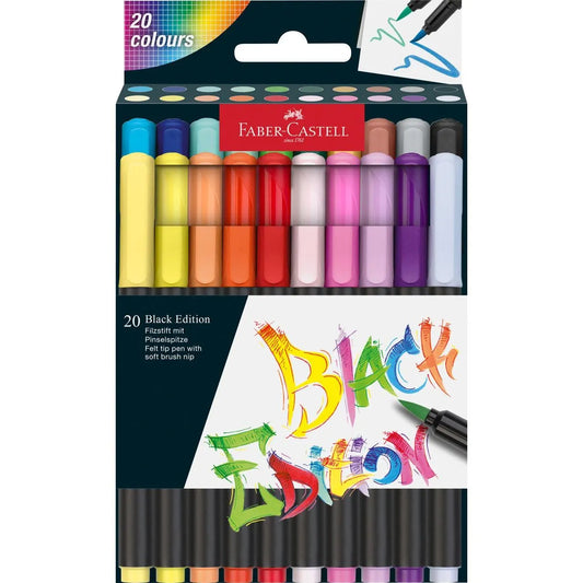 Faber Castell Black Edition -  Felt Tip Pens in Assorted Colours (Pack of 20)