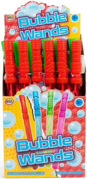Box of bubble wands with colorful handles on a yellow background