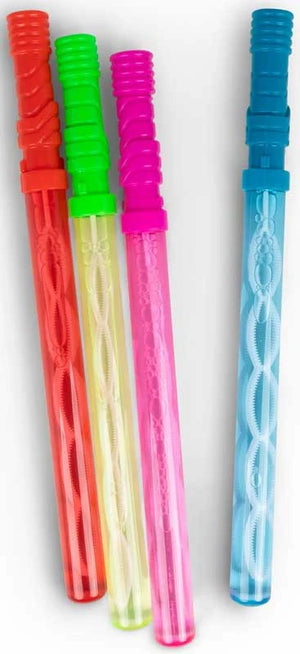 Set of colorful bubble wands with textured handles on a white background