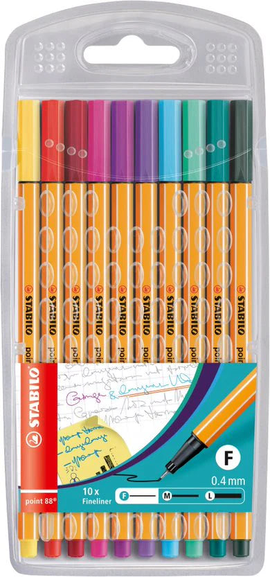 Stabilo Point 88 Fineliner Pen Wallet - Assorted Colours (Pack of 10)