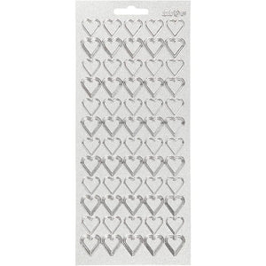 Stickers 10x23cm Sheet - Silver Hearts