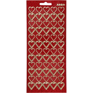 Stickers Gold & Red glitter, hearts