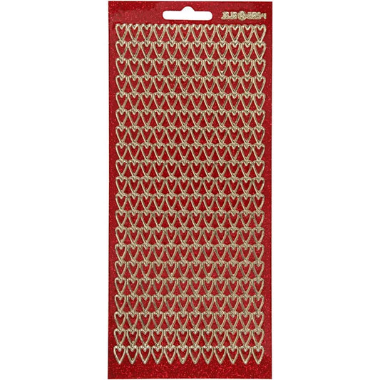 Glitter Sticker Sheet - Red and Gold Hearts (1 Sheet)