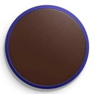 Round brown snazaroo face paint with a blue rim on a white background