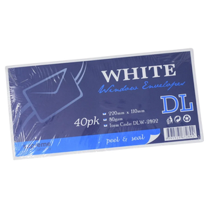 Supreme Stationery Envelope DL - White Window (40 Pack)