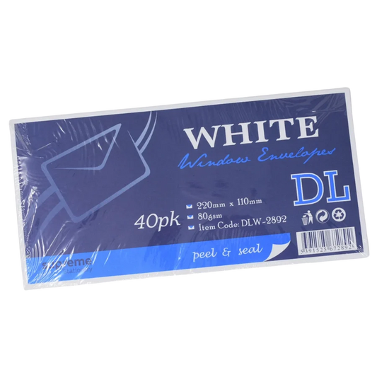 Supreme Stationery Envelope DL - White Window (40 Pack)