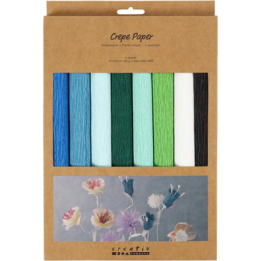 Crepe Paper  - Blue/Green 25x60cm (8 Sheets)