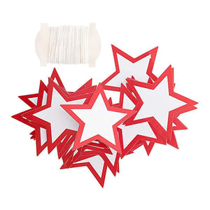 24 white & red star hanging labels
