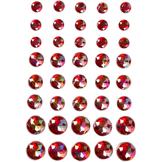 Rhinestones, size 6+8+10 mm, 40 pcs, red