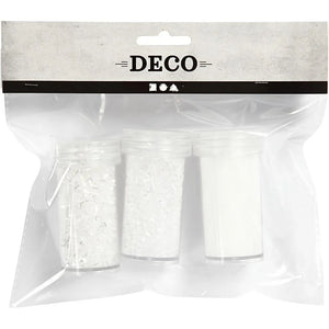 Artificial snow, white glitter, 35+35+8 g, 3 tubs