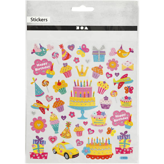Fancy Glitter Sticker Sheet - 15x16.5cm Birthday