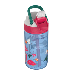 BPA free water bottle with Straw lid-Blue Flamingo